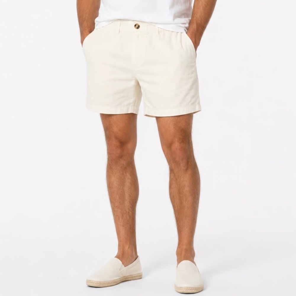 Maamgic Mens Chino Shorts Size 32 Off-White Cream Cotton Stretch Elastic Back